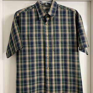 Van Heusen Men's Green/Tan Plaid Button-Down Shirt, Size Large